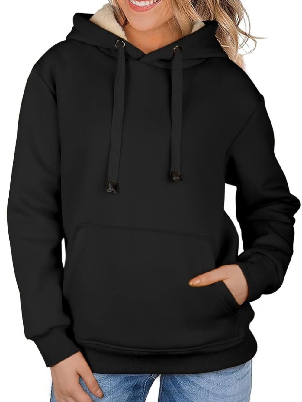 Black Womens Sherpa-lined Hoodie